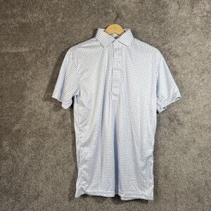 Collars & Co Men's Small Polo Shirt Blue Grid Performance Short Sleeve Golf